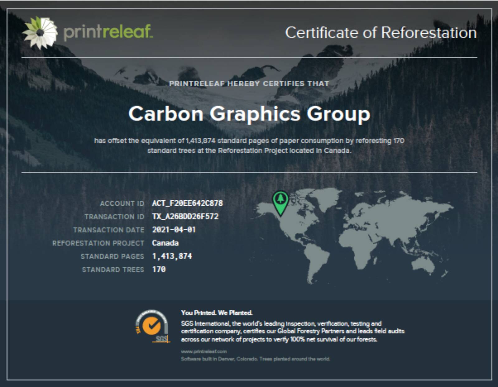 Carbon Graphics Print Releaf Reforestation Certificate